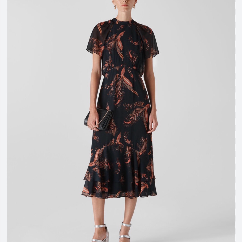 Whistles Black Rose Paisley Leaf Dress